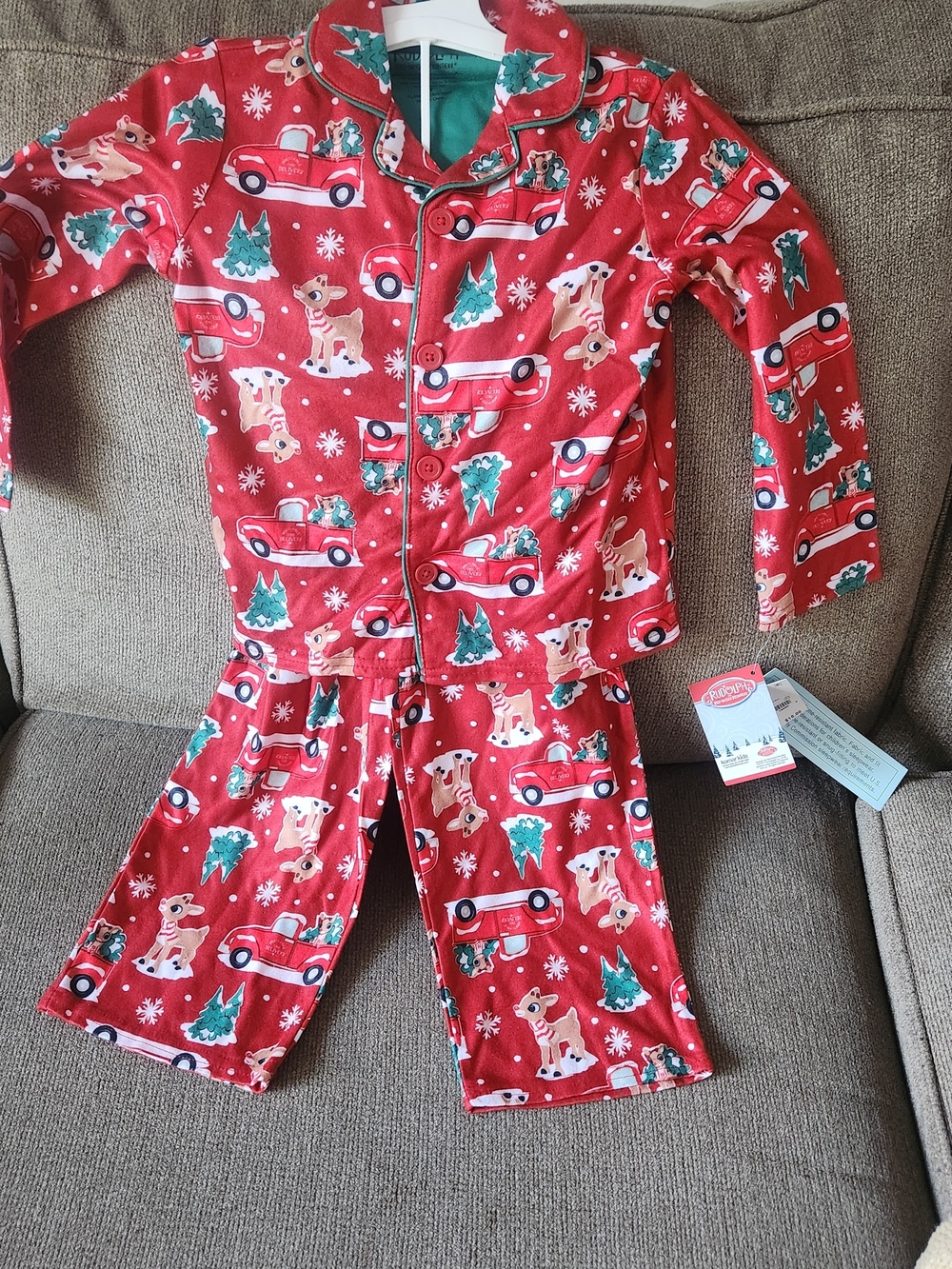 Kids Holiday Pajama Set in Festive Red with Truck & Reindeer Print